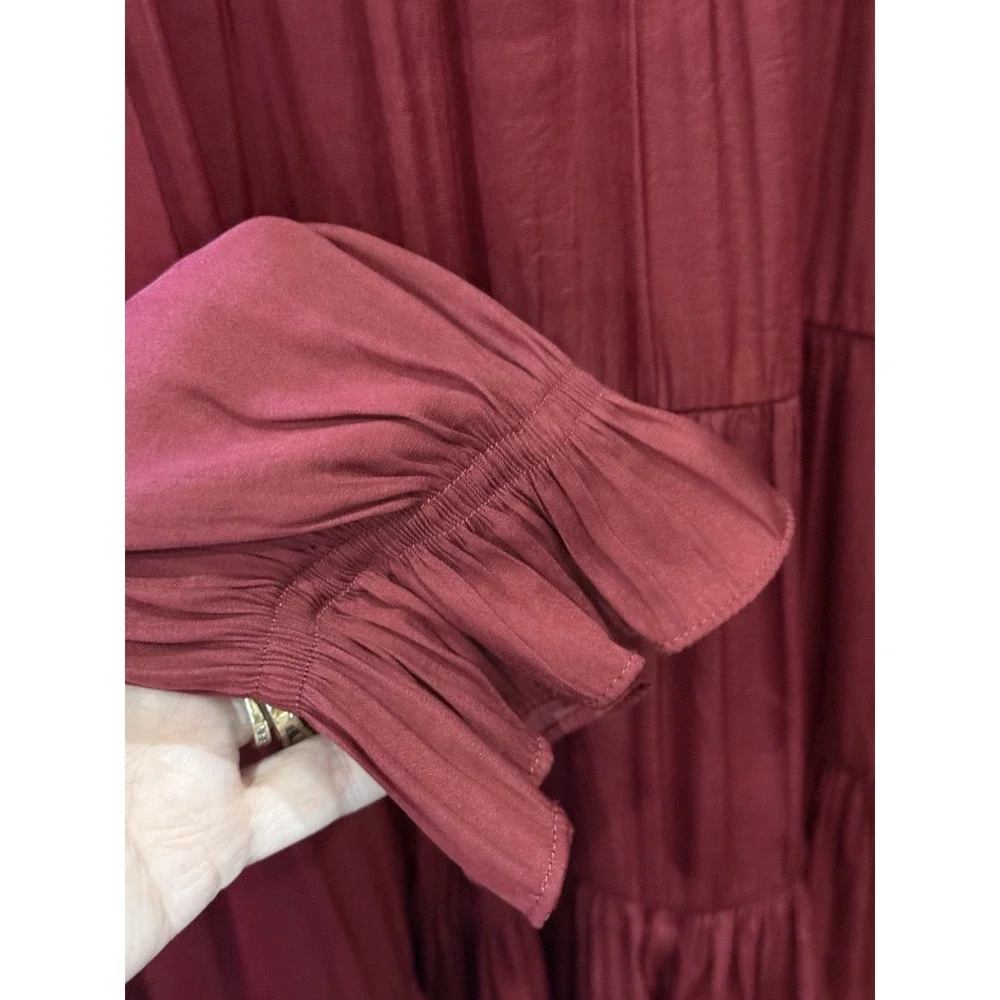 Maroon Tiered Mini Dress Boho‎ Chic Romantic Coquette L Flowy Dollette Feminine